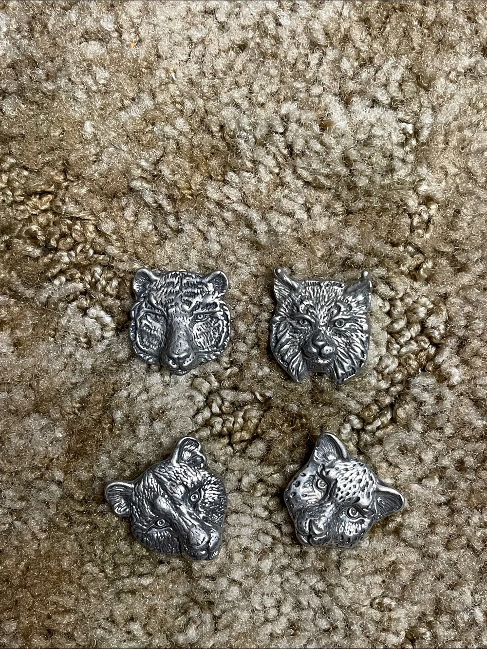 Vtg 4 Pewter Button Covers National Wildlife Federation Wild Cat Lion Couger